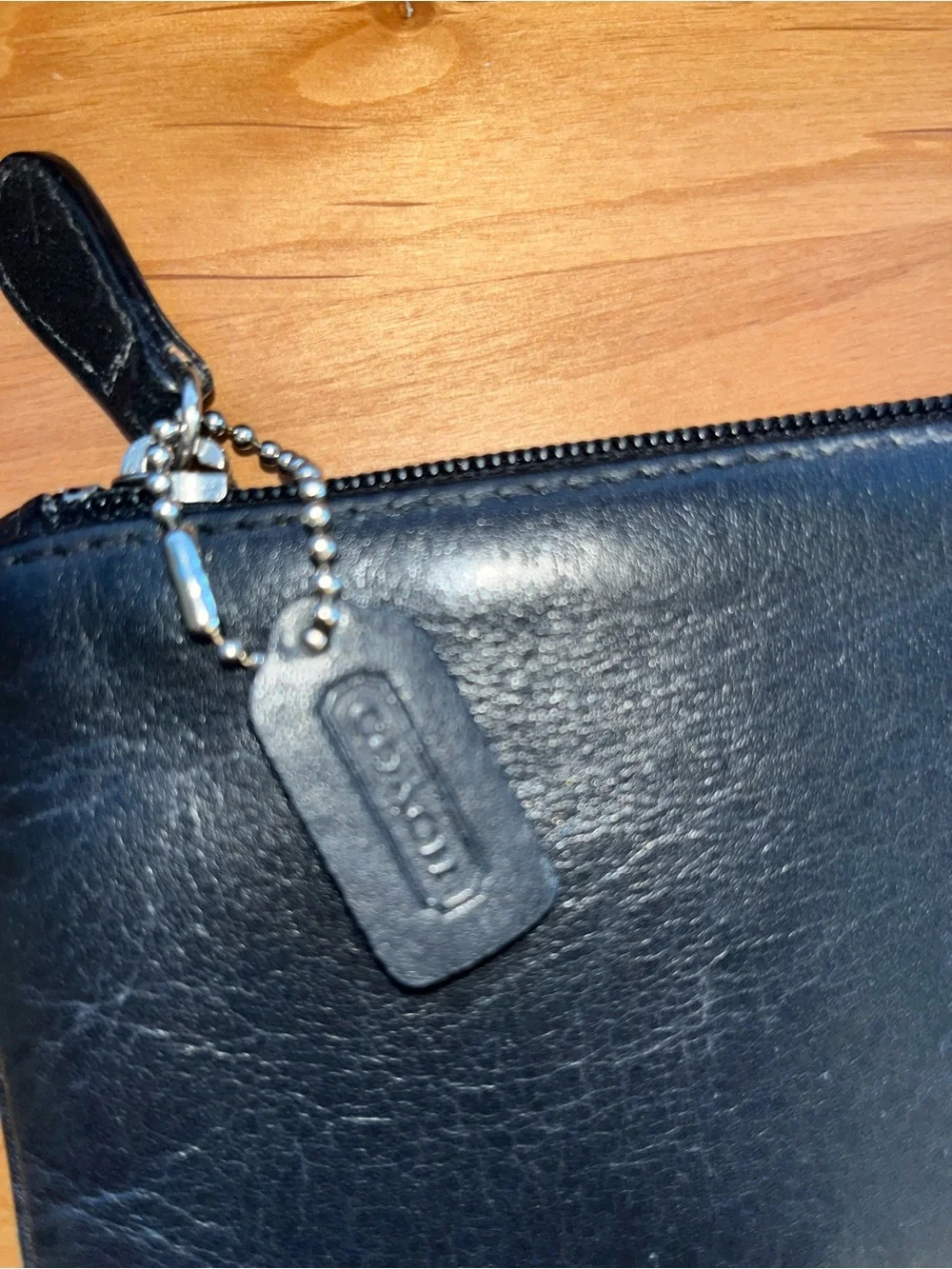 Coach Vintage Black Leather Zip Pouch with Logo Tag